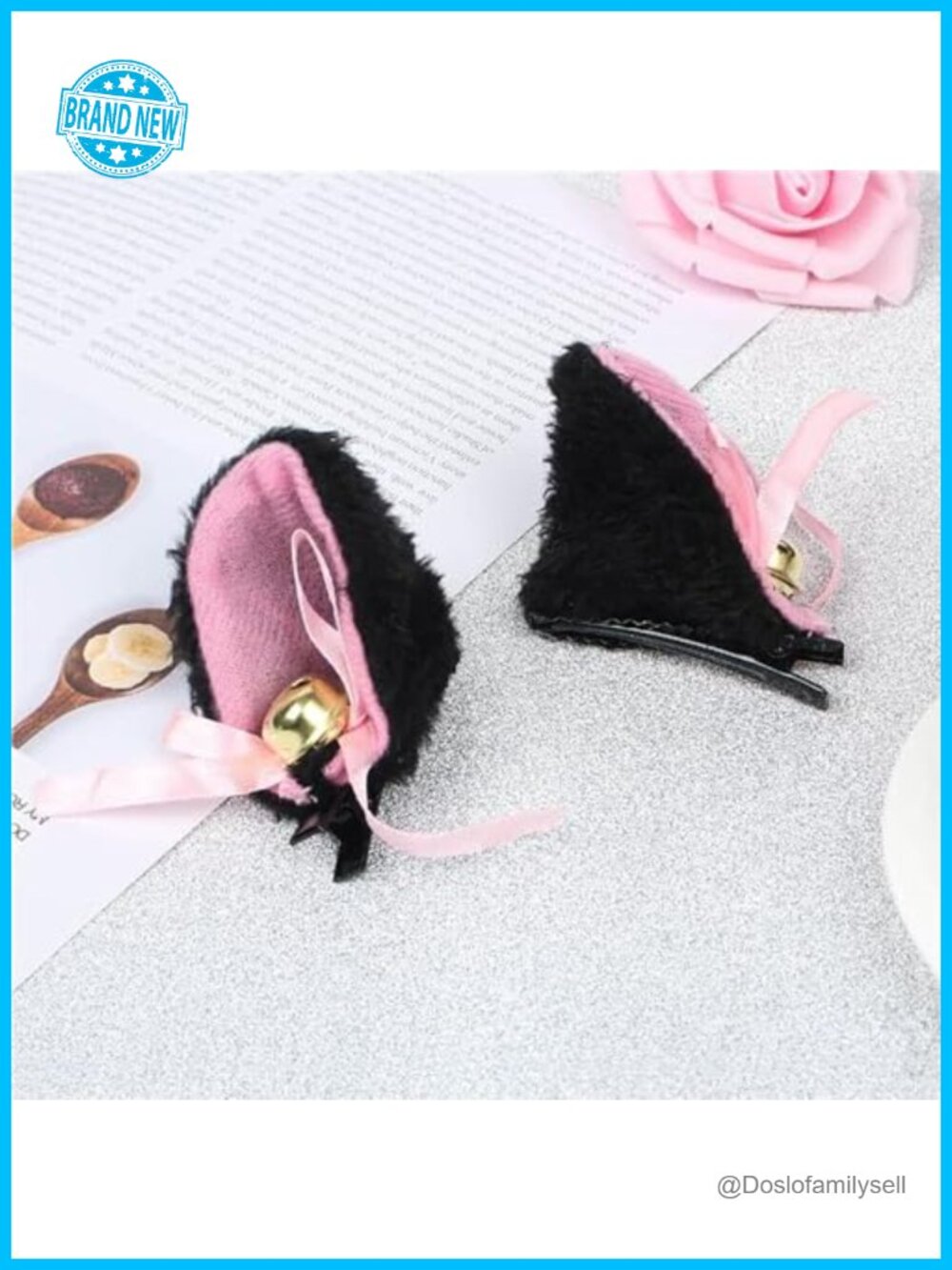 Fluffy Cat Ears Headband with Bow & Bells Cosplay Hair Accessories